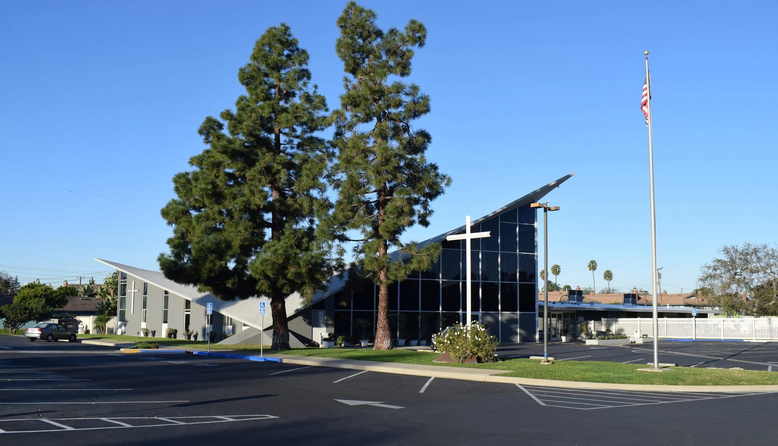 Grace Harbor Church in Tustin — the mid-century sanctuary where Imago Dei gathers each Sunday